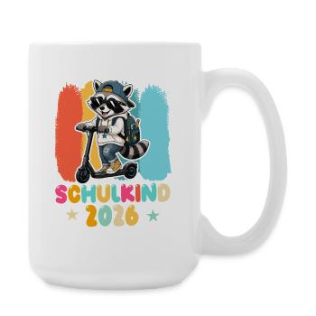 Einschulung Schulkind 2026 Junge Mädchen Waschbär - Große Tasse 440 ml - Weiß - Rechts