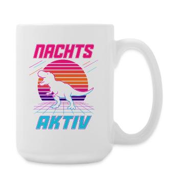 Nachts aktiv – Retro Dinosaurier im Neonlook - Große Tasse 440 ml - Weiß - Rechts