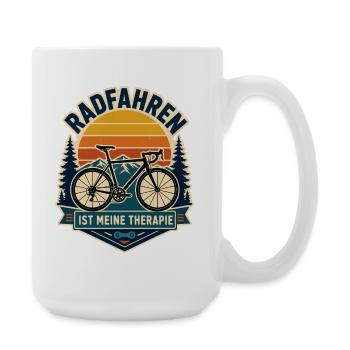 Radfahren ist meine Therapie – Retro Bergtour - Große Tasse 440 ml - Weiß - Rechts