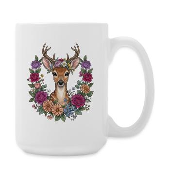 Deer Flowers Folk Festival Traditional Costumes Replacement Gift - Large Mug 440 ml - white - Right