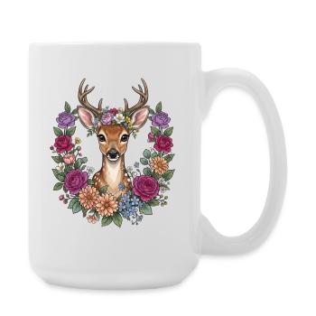 Deer Fawn Flowers Folk Festival Traditional Costumes Replacement Women - Large Mug 440 ml - white - Right