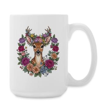 Deer Antlers Flowers Folk Festival Traditional Costumes Replacement - Large Mug 440 ml - white - Right