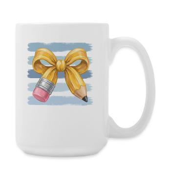 Gold pencil with bow artwork - Large Mug 440 ml - white - Right