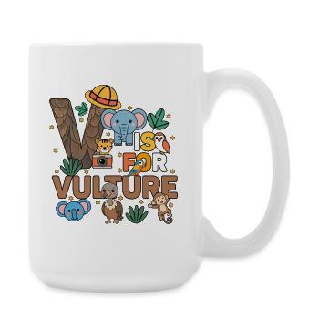 V Is For Vulture Zoo Party Jungle Zoo Birthday - Large Mug 440 ml - white - Right