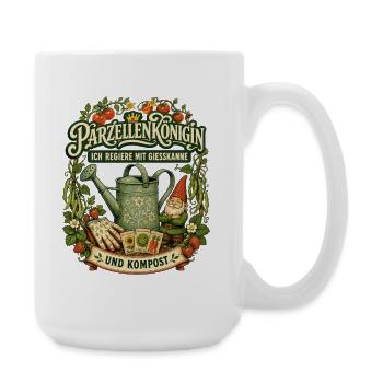 Parzellenkönigin mit Gießkanne und Kompost - Große Tasse 440 ml - Weiß - Rechts