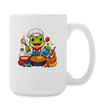 Kochfrosch beim Waffelbacken - Große Tasse 440 ml - Weiß - Rechts