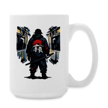 Urban Ninja mit roter Sonne - Große Tasse 440 ml - Weiß - Rechts