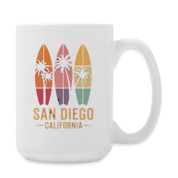 Surfer Palmen Retro San Diego - Große Tasse 440 ml - Weiß - Rechts