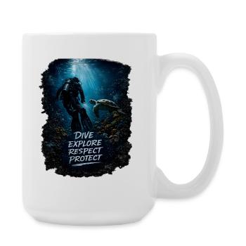 Dive. Explore. Respect. Protect. – Taucher & Meere - Große Tasse 440 ml - Weiß - Rechts