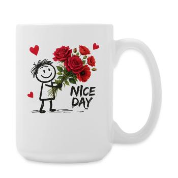 Nice Day Strichmännchen mit Rosen - Große Tasse 440 ml - Weiß - Rechts