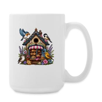 Vogelbäckerei im Blumengarten - Große Tasse 440 ml - Weiß - Rechts