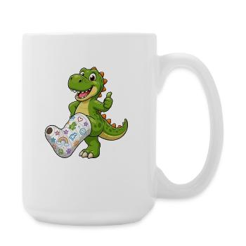 Cheerful dinosaur with plaster - Large Mug 440 ml - white - Right