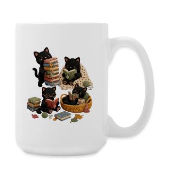 Lustige schwarze Katzen-Lesung - Große Tasse 440 ml - Weiß - Rechts