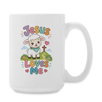 Jesus Loves Me Colorful Sheep Design - Large Mug 440 ml - white - Right