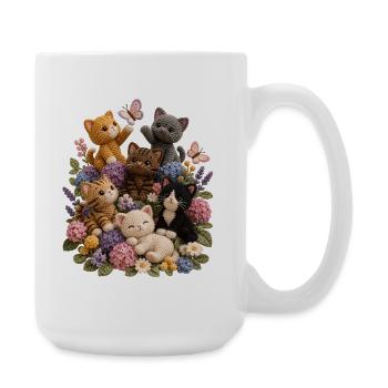 Crochet Cats in Floral Garden - Large Mug 440 ml - white - Right