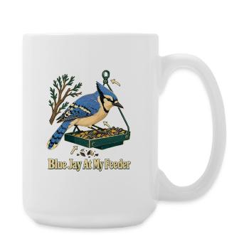 Geai bleu à ma mangeoire, ornithologue dans le jardin - Grande tasse 440 ml - blanc - Droite