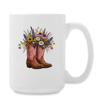 Blumenstrauß in Cowboy Boots - Große Tasse 440 ml - Weiß - Rechts