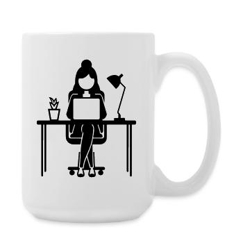 Worker Woman Computer Job - Large Mug 440 ml - white - Right