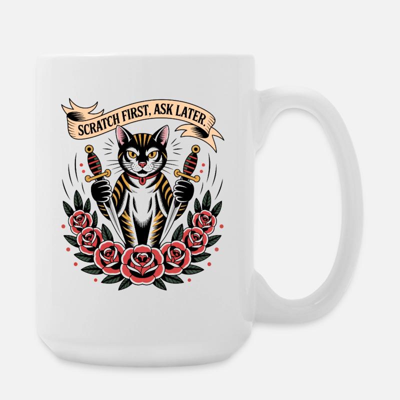 Scratch First Cat - Large Mug 440 ml - white