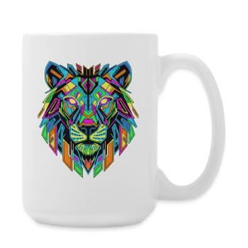 Neon Lion Head in Geometric Art - Large Mug 440 ml - white - Right