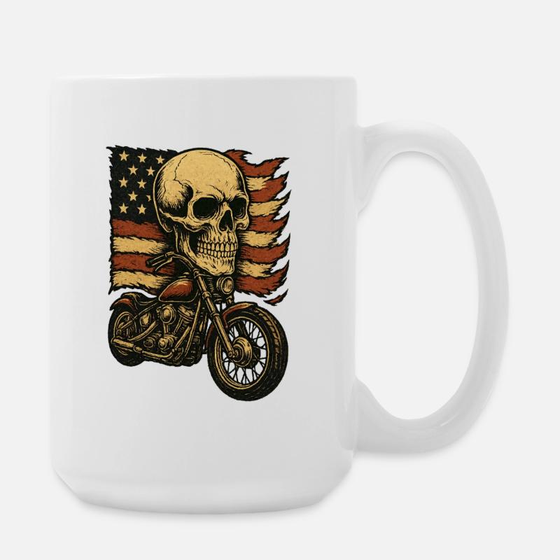 Moto skeleton devant le drapeau américain - Grande tasse 440 ml - blanc
