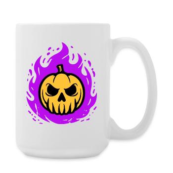 Orange Kürbis mit lila Flammen - Große Tasse 440 ml - Weiß - Rechts