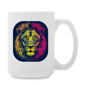 Neon Löwenkopf Pop Art - Große Tasse 440 ml - Weiß - Rechts