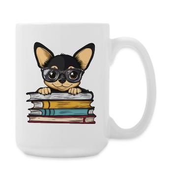 Niedliches Chihuahua-Hundelesebuch mit Brille - Große Tasse 440 ml - Weiß - Rechts