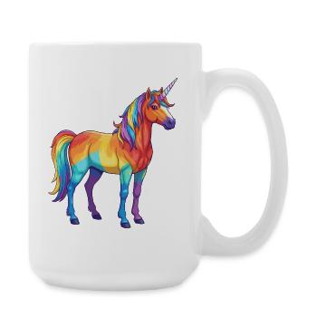 Buntes Einhorn-Regenbogen-Pop-Art-Aquarell - Große Tasse 440 ml - Weiß - Rechts