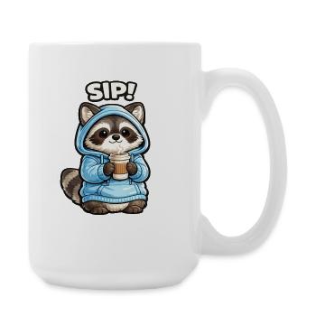 Raccoon in Hoodie Sip Coffee - Large Mug 440 ml - white - Right
