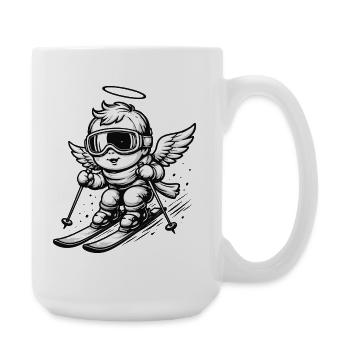 Cool angel on skis with goggles - Large Mug 440 ml - white - Right