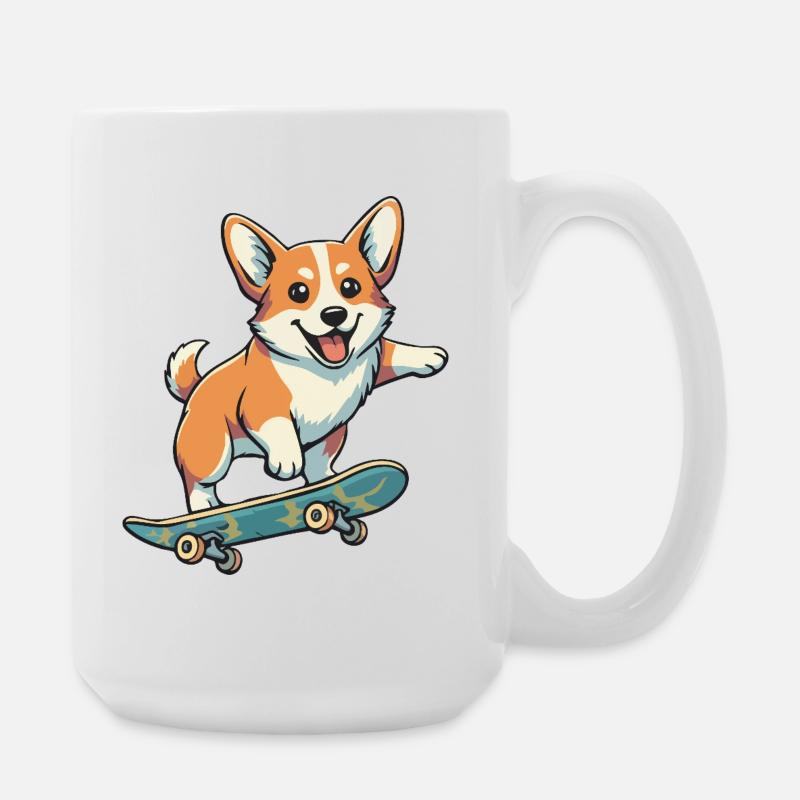 Corgi-farbenes Skateboard - Große Tasse 440 ml - Weiß