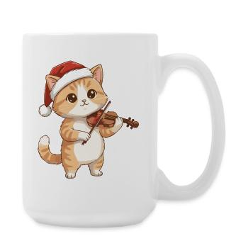 Christmas Cat Kitten Playing Violin Art - Large Mug 440 ml - white - Right