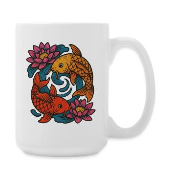 Koi- und Lotus-Runddesign - Große Tasse 440 ml - Weiß - Rechts