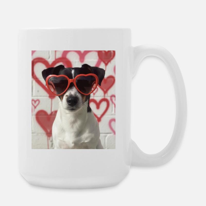 Herzbrille Hund im Graffiti Herz - Große Tasse 440 ml - Weiß