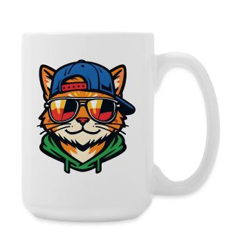 Cat with sunglasses - Large Mug 440 ml - white - Right