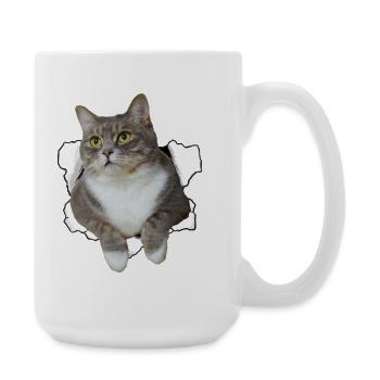 Cute cat peeking out of hole - Funny cat design - Large Mug 440 ml - white - Right