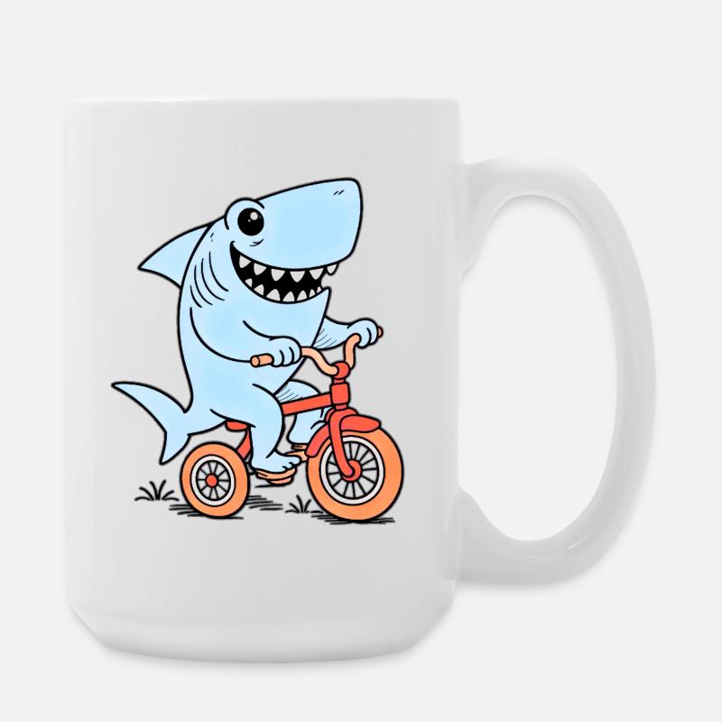 Le requin bleu à vélo - Grande tasse 440 ml - blanc