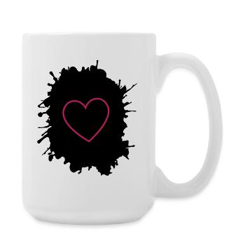 Contour en cœur rose néon sur fond noir - Grande tasse 440 ml - blanc - Droite