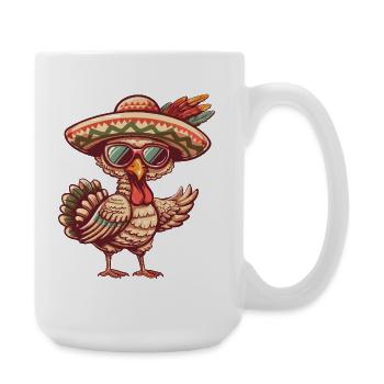 Truthahn Comic Lustig Sombrero - Große Tasse 440 ml - Weiß - Rechts