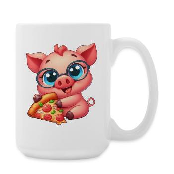 Nerdschwein Cartoon Pizza Pizzaliebhaber - Große Tasse 440 ml - Weiß - Rechts