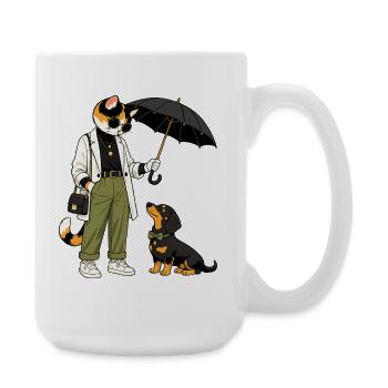 Cat style streetwear with dog - Large Mug 440 ml - white - Right