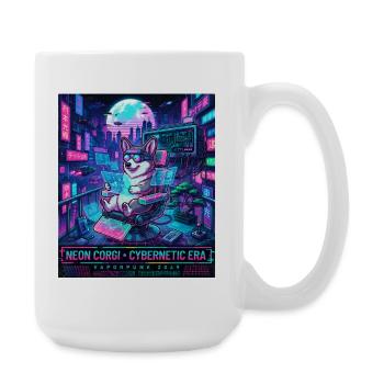 Neon Corgi Cybernetic Era Vaporpunk 2049 - Large Mug 440 ml - white - Right