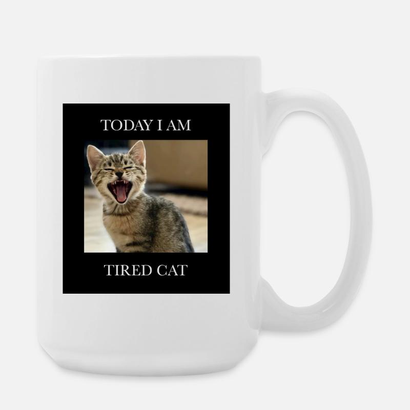 Tired kitten with humor text - Large Mug 440 ml - white