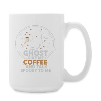 Spooky Ghost with Coffee and Chat Design - Large Mug 440 ml - white - Right