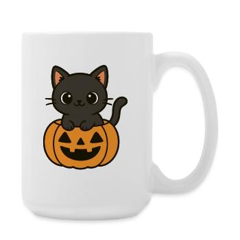 Halloween Katze Kürbis Schwarze Katze Süß - Große Tasse 440 ml - Weiß - Rechts