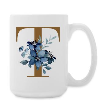 Blue Flower Monogram T - Large Mug 440 ml - white - Right