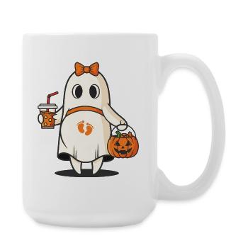 Halloween Pregnant Ghost with Pumpkin Bag - Large Mug 440 ml - white - Right