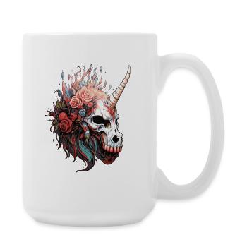 Einhornschädel mit Blumen  - Große Tasse 440 ml - Weiß - Rechts