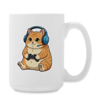Gamer cat with headset - Large Mug 440 ml - white - Right